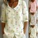 Women's Clothing Loose Fitting Puff Sleeved Printed Peter Pan Collar Women's Shirt Bestseller_ecoleips.com