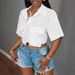 In-stock Cross-border Foreign Trade European Size Casual Pocket Solid Color Short-sleeve With Collar, Loose Fit, Cropped_ecoleips.com