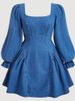 K Women's Long Sleeved Waist Cinching And Slimming Dress Denim Skirt_ecoleips.com