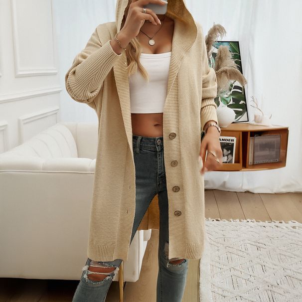 DiYun 2024 Autumn/Winter New Casual Loose Cardigan Buttoned Hooded Sweater Coat For Women_ecoleips.com