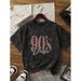 Women's European Size Vintage 90s Pure Cotton Summer Casual Top with Letter Print round Neck_ecoleips.com