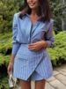 K Fashion Striped Skirt Set For Women's Clothing, New Style With Lapel And Long Sleeved Shirt, Commuting Two-piece Set_ecoleips.com