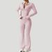 Women's Clothing Women's Solid Color Long Sleeved Zipper Sports Suit Quick Drying High Waist Slightly Flared Fitness Pants Nude Yoga Outfit_ecoleips.com
