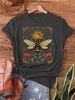 Bohemian Bee Floral Women's Tee - Vintage Art Graphic, Casual Boho Top_ecoleips.com