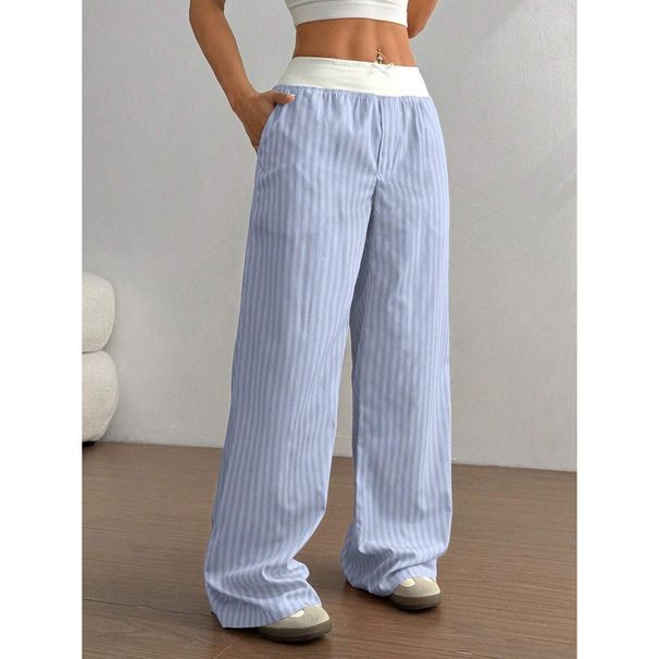 New 2025 Striped Wide Leg Trousers for Women Casual Street Fashion Loose Fit Contrast Color Trendy Bottoms_ecoleips.com