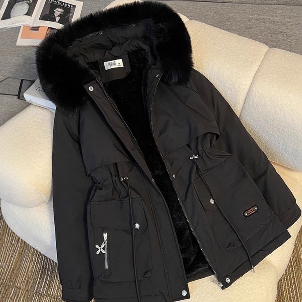 Women's Clothing Winter Coat With Faux Fur Collar, Oversized Short Puffer Jacket, Warm Thickened Quilted Outerwear, Casual Loose Fit, Zip-Up Hooded_ecoleips.com
