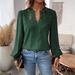 Women's Clothing Autumn V Neck Lace Stitching Solid Color Shirt Blouse Women's Clothing_ecoleips.com
