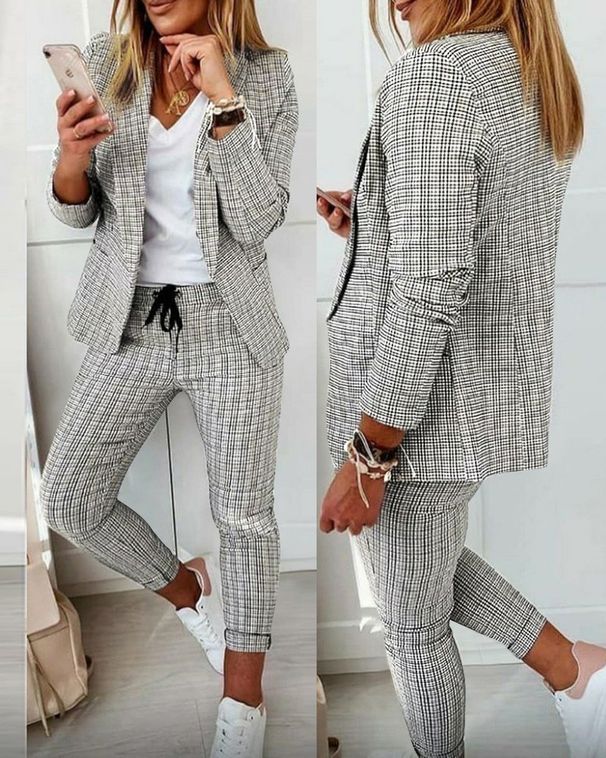 New Plaid Casual Suit Suit For Women_ecoleips.com