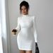 Cozy High-Neck Long-Sleeve Sweater Dress – Stretchy Bodycon Knit Dress For Women (S-XL, White, Wrinkle-Resistant, Beaded Detail)_ecoleips.com