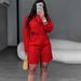 TW860 Women's Fashion Set with Lapel Solid Color Summer Casual Long Sleeved Shirt And Shorts European And American Style_ecoleips.com