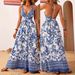 Women's Clothing Fashion Elegant Deep V Neck Back Cross Long Printed Dress_ecoleips.com