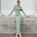 2025 Autumn New Fashion Elegant Slim Fit Wrinkled Irregular Solid Color Long Sleeve Dress Wholesale_ecoleips.com