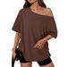 European And American Women's Off-Shoulder Loose Short Sleeve T-Shirt 2026 Summer Casual Spring Fashion Clothing_ecoleips.com