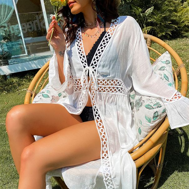Women's Clothing Bamboo Cotton Spot New Loose Casual Long Sunscreen Cardigan Bikini Outerwear Beach Cover Up_ecoleips.com