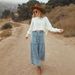 Bohemian A-Line Denim Skirt With Layered Hem & Abstract Print - Mid-Length Raw Edge Denim Skirt For Women_ecoleips.com