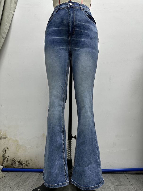 Women's Clothing Spring And Summer New Women's Casual Pants High Waist Elastic Washed Flared Jeans Women_ecoleips.com