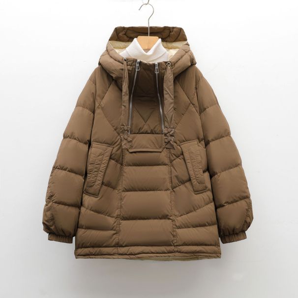 Bitter Winter 90 White Duck Down Women's Simple Solid Color Double Zipper Down Jacket Women_ecoleips.com