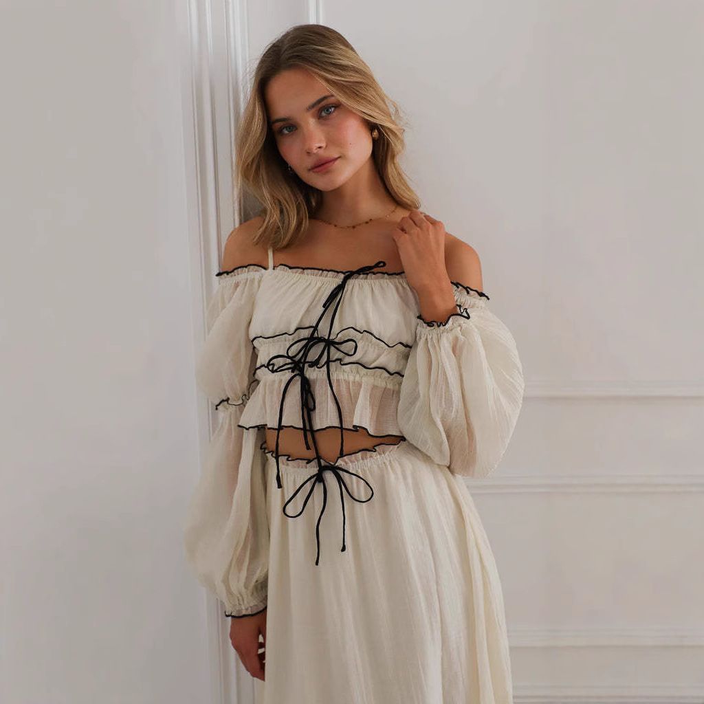 Summer High-End Women's Off-Shoulder Puff Sleeve Top Skirt Set For Vacation New Arrival From Hot Selling_ecoleips.com