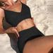 women's sexy bikini solid color high waist split swimsuit female _ecoleips.com