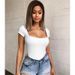 European And American Cross-border Summer Fashion Square-neck Sexy Slim-fit Basic Solid Color Short-sleeve Jumpsuit Top_ecoleips.com