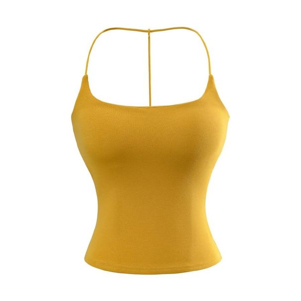 2025 Summer New Hot Girl Short Backless Halter Slim Fit Removable Chest Pad Camisole Wholesale For Women_ecoleips.com