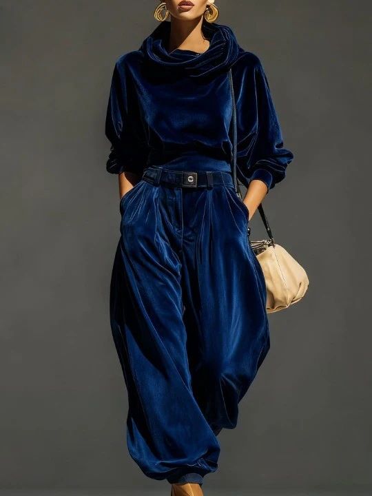 Women's Two-Piece Set With Hooded Long Sleeved Top And Loose Harem Pants_ecoleips.com