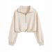 Women's Fashion Casual Sports Half Zipper Lapel Plastic Waist Long Sleeve Sweater Top Jacket Women's Winter_ecoleips.com