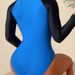 Muslim Swimsuit Slimming Long Sleeve Surf Suit Bikini Women's Color Block European And American Style With Chest Pad_ecoleips.com