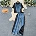 Women's Fashion Summer Set - Vintage Denim Patchwork Sleeveless Top & High-Waisted Wide-Leg Pants | Heavy Duty Rhinestone Embellished Outfit_ecoleips.com