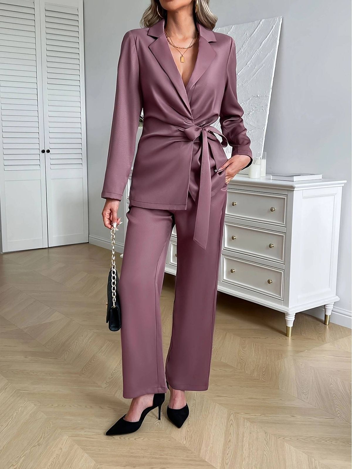 Women's Autumn And Winter Satin Solid Color Bathrobe Set_ecoleips.com