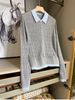 Women's Fake Two-Piece Knitted Cardigan – Contrast Lapel Sweater Jacket (Picture Color, Sizes S-XL)_ecoleips.com