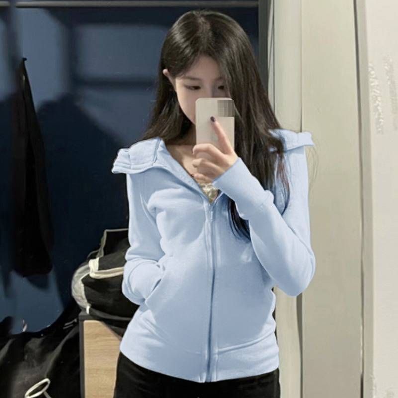 lim Fit Zip-Up Hoodie For Women - Lightweight Fleece Lined Yoga Jacket With Stand Collar & Waist Cinching - Casual Sportswear Top For Spring & Fal_ecoleips.com