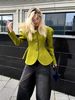 Waist Lotus Leaf Pendulum Blazer Female, Round Neck Two Special-shaped Metal Buckle Three-dimensional Waist Thin Suit_ecoleips.com