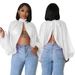 K Women's New Shawl Lace Up Solid Color Bat Sleeve Top_ecoleips.com