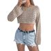 Spring/Summer Solid Color Hollow Out Bell Sleeve Casual Loose Knit Vacation Cropped Top Cross-Border Women's_ecoleips.com