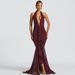 Elegant V-Neck Backless Evening Dress – Sheer Mesh & Bodycon Mermaid Gown For Women (Black/Wine Red, S/M/L)_ecoleips.com