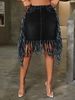 HSF2416 Fashion Trend Sexy Washed Denim Fringe High-Waisted Skirt_ecoleips.com