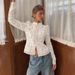 Elegant Lace Crochet Stand Collar Slim Fit Blouse For Women - Breathable Cotton Blend, Office & Casual Wear_ecoleips.com