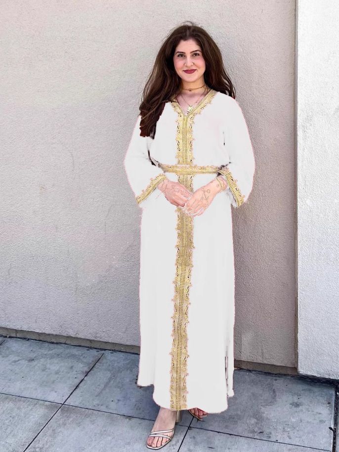 Elegant Muslim Abaya Dress With Color Blocking & Embroidery - Modest Long Sleeve Maxi Dress For Women (Available In Black/Red/Green/White/Blue)_ecoleips.com