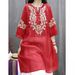 Spring And Summer Retro Embroidered Mid-Sleeved Thin T-Shirt, Loose And Slimming, Artistic And Casual Mid-Length Top For_ecoleips.com