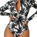 Women's Long Sleeve Zip-Up Rash Guard Swimsuit – Gradient Color, Quick-Dry Polyester, High Neck & Built-In Bra_ecoleips.com