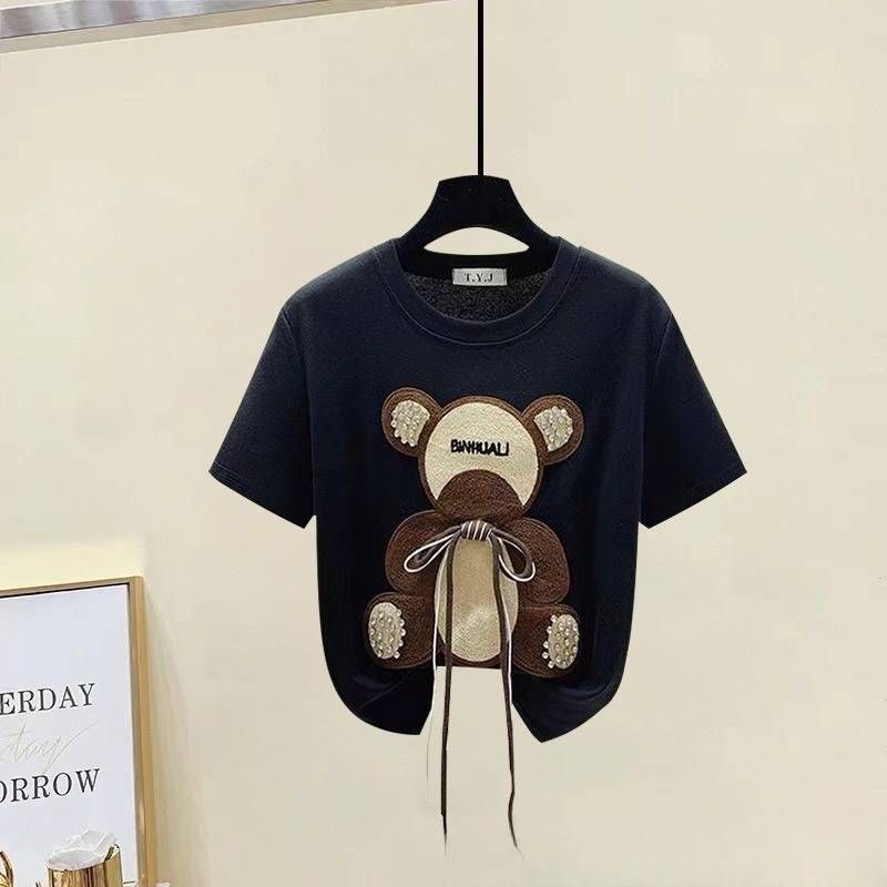 Women’s Clothing Jeans Suit Summer New Diamond Bow Short Sleeved T Shirt Women's High Waist Denim Wide Leg Pants Trend_ecoleips.com