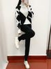 Fashion Suits For Women New Casual Knitted Plaid Sweater Two Piece Suit European Goods Trend_ecoleips.com