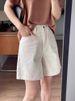 Thin, High-waisted, Loose Denim Shorts For Women, Large Size To Cover The Hips And Make Them Look Slimmer, Apricot-colored Mid-length Pants_ecoleips.com