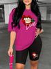 Summer Women's Casual Fashion Lip Print Lipstick Letter Graphic Print Loose T-shirt Shorts Two-piece Set Summer Sportswear Suitable For Daily Wear-163_ecoleips.com