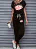 Women's Color Block Trim Casual Suit European American Style Simple Loose Fit Short Sleeve for Spring Summer Autumn_ecoleips.com