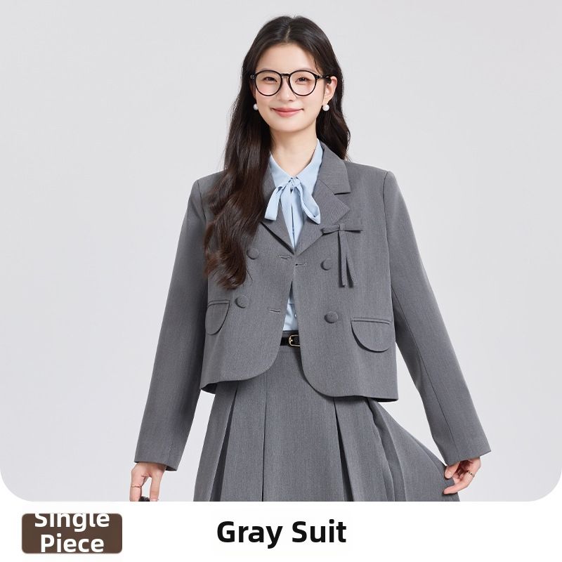Women's Professional Blazer And Skirt Set Youthful Academic Style for Interviews Speeches And Formal Occasions Wrinkle-Resistant Polyester Blend_ecoleips.com