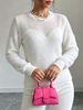 Women Lightweight Breathable Thin Mesh Fuzzy Knit Sweater, Crew Neck Long Sleeve Spliced Heart Hollow Mesh Oversized Loose Soft Casual Knitted Top_ecoleips.com