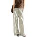 Women's Relaxed Linen Casual Pants Loose Straight Leg Elegant Breathable Cotton Wide Leg Striped Long Spring Summer_ecoleips.com