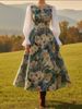 Retro Casual Women's Clothing Casual V Neck Long Sleeve Dress Printed Style For Vacation Outfit_ecoleips.com